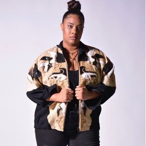 Vin'tij Modi Black Burlap Sequin Denim Jacket